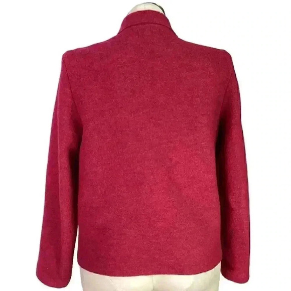 Lands End Women 14P Boiled Wool Button Cardigan Sweater Red Pockets Collar VTG - Picture 4 of 5